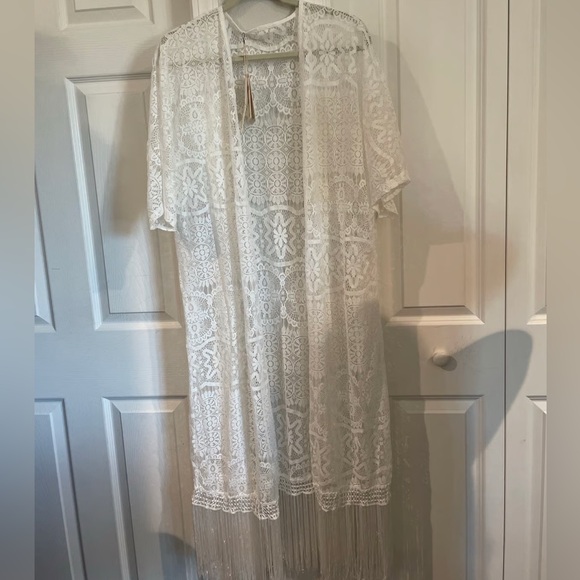 Tops - White Lace Kimono Cardigan